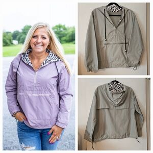 Leopard Print Sage Green Hooded Windbreaker